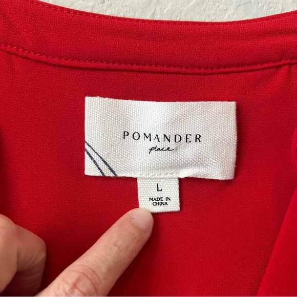 Tuckernot Pomander Place Red Crepe Kenzo Ruffle via-neck long sleeve Dress Sz L - Picture 8 of 16